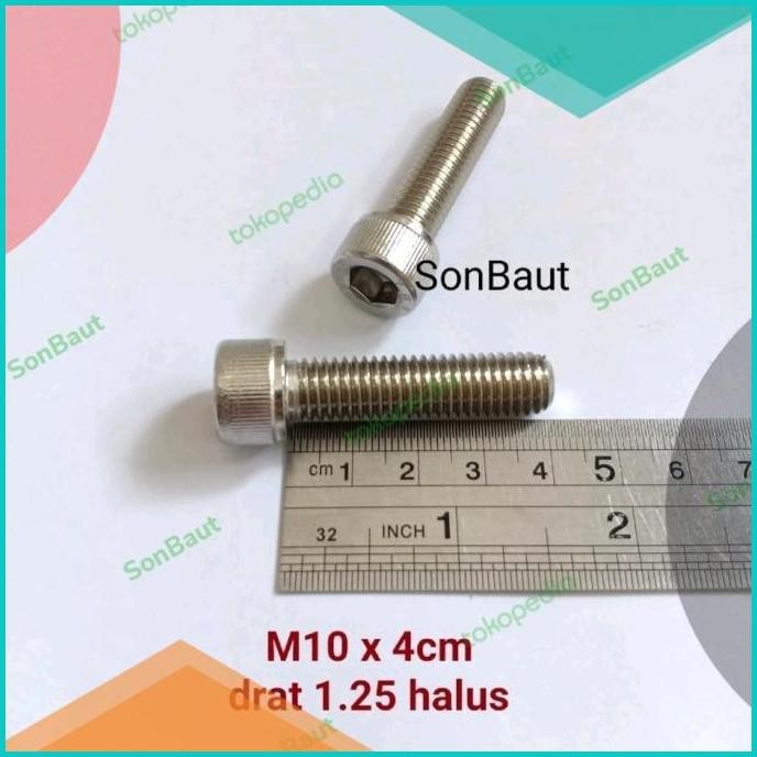 Baut L 14 4cm 10x40 Anti karat stainless steel Drat halus m10x40 07D35