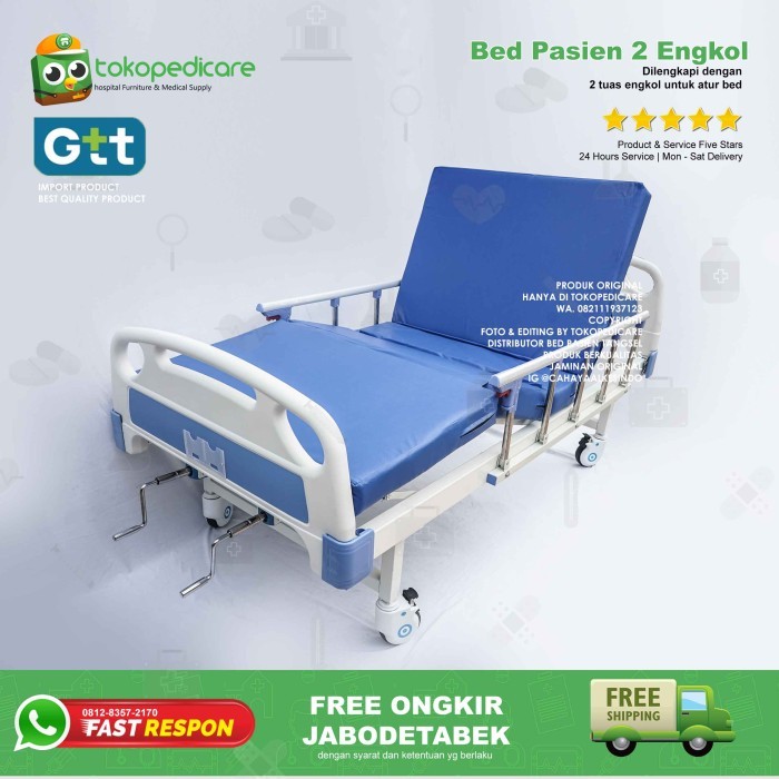Bed Pasien 2 Engkol Abs Ranjang Medis Rumah Sakit 2 Crank Deluxe Ready
