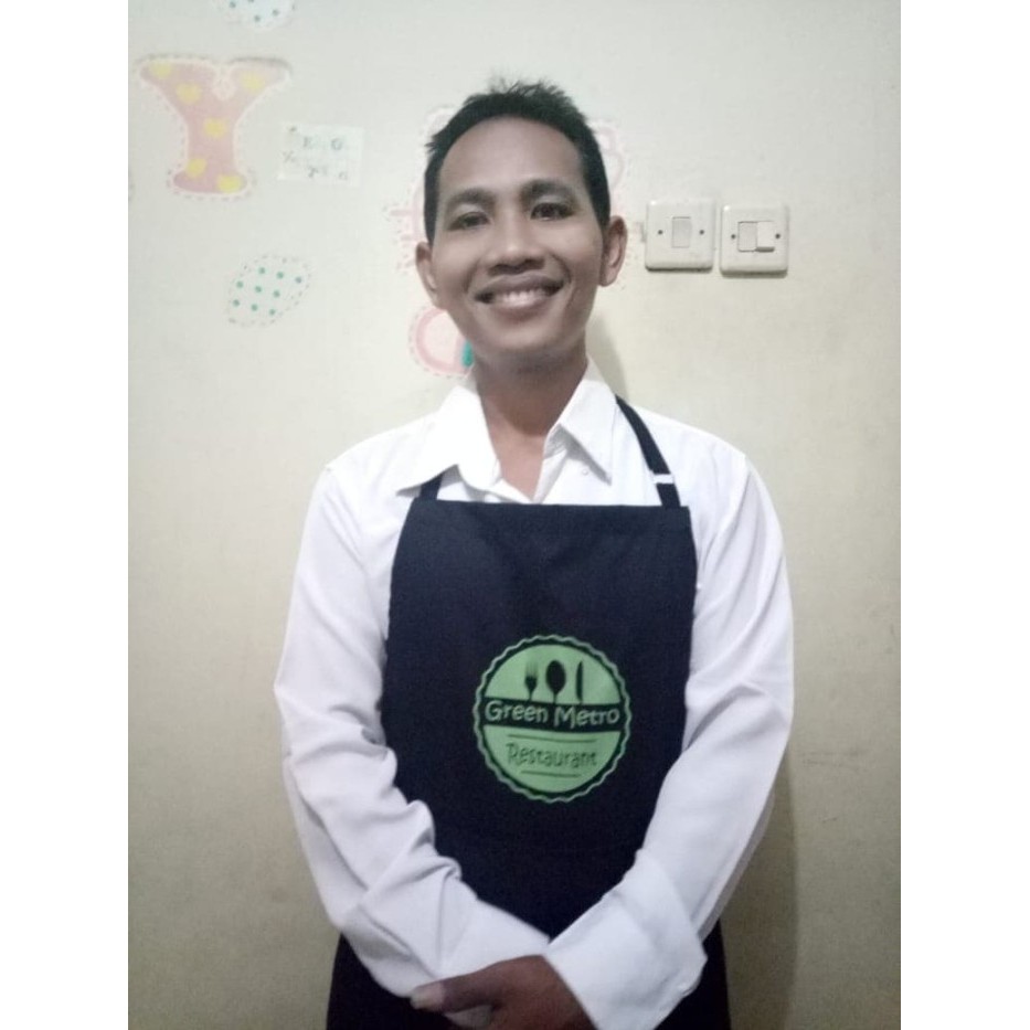 Apron/celemek polos hitam bordir