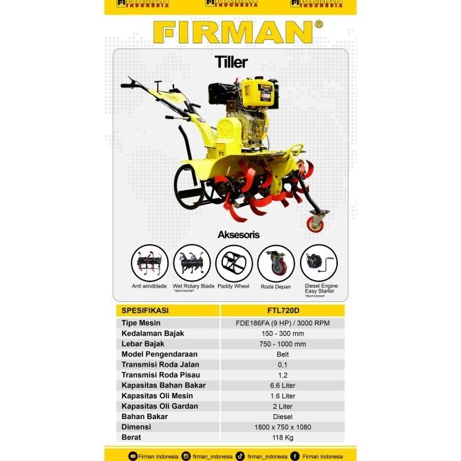 ] Cultivator FIRMAN FTL720D Traktor Bajak Sawah FIRMAN Cultivator FTL720