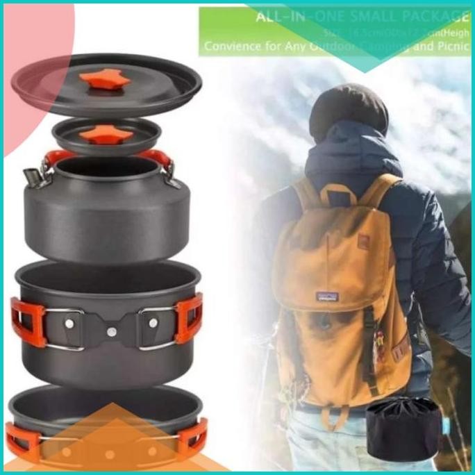 Camping Cooking Set Kompor Alat Nesting Masak Travel Portable Hiking A