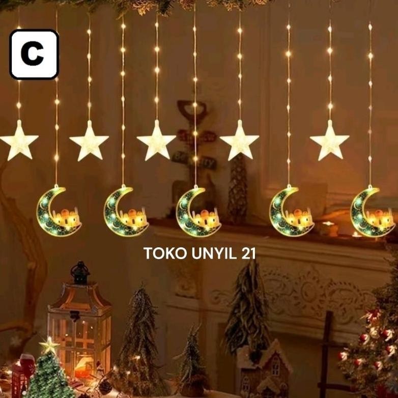 rith lampu lebaran tirai viral 2024 hiasan lampu ketupat lebaran idul fitri gantungan lampu hiasan l