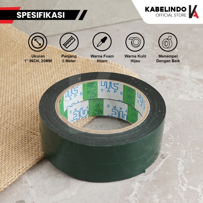 

Double Tape Foam Hijau 2Omm X 5M Double Tape Busa Bolak Balik Hijau