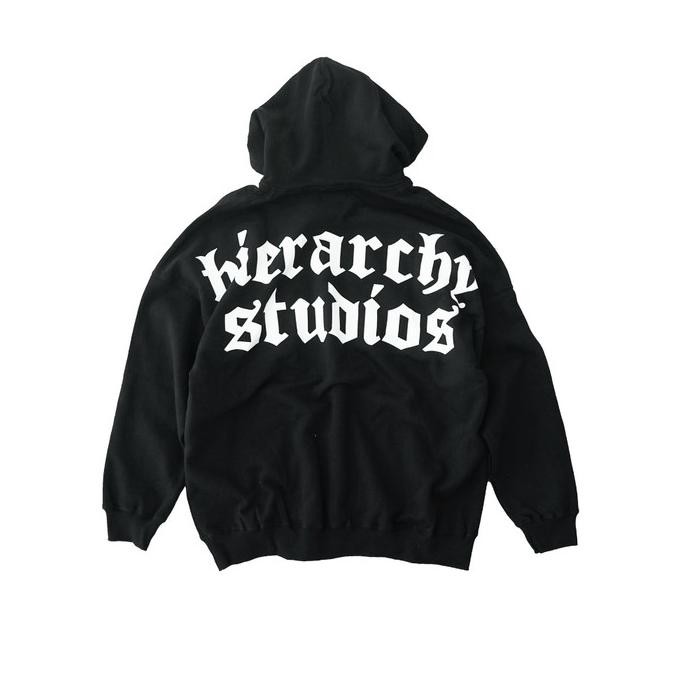 Hierarchy Studios - Black Wide Logo Oversized Hoodie Berkualitas