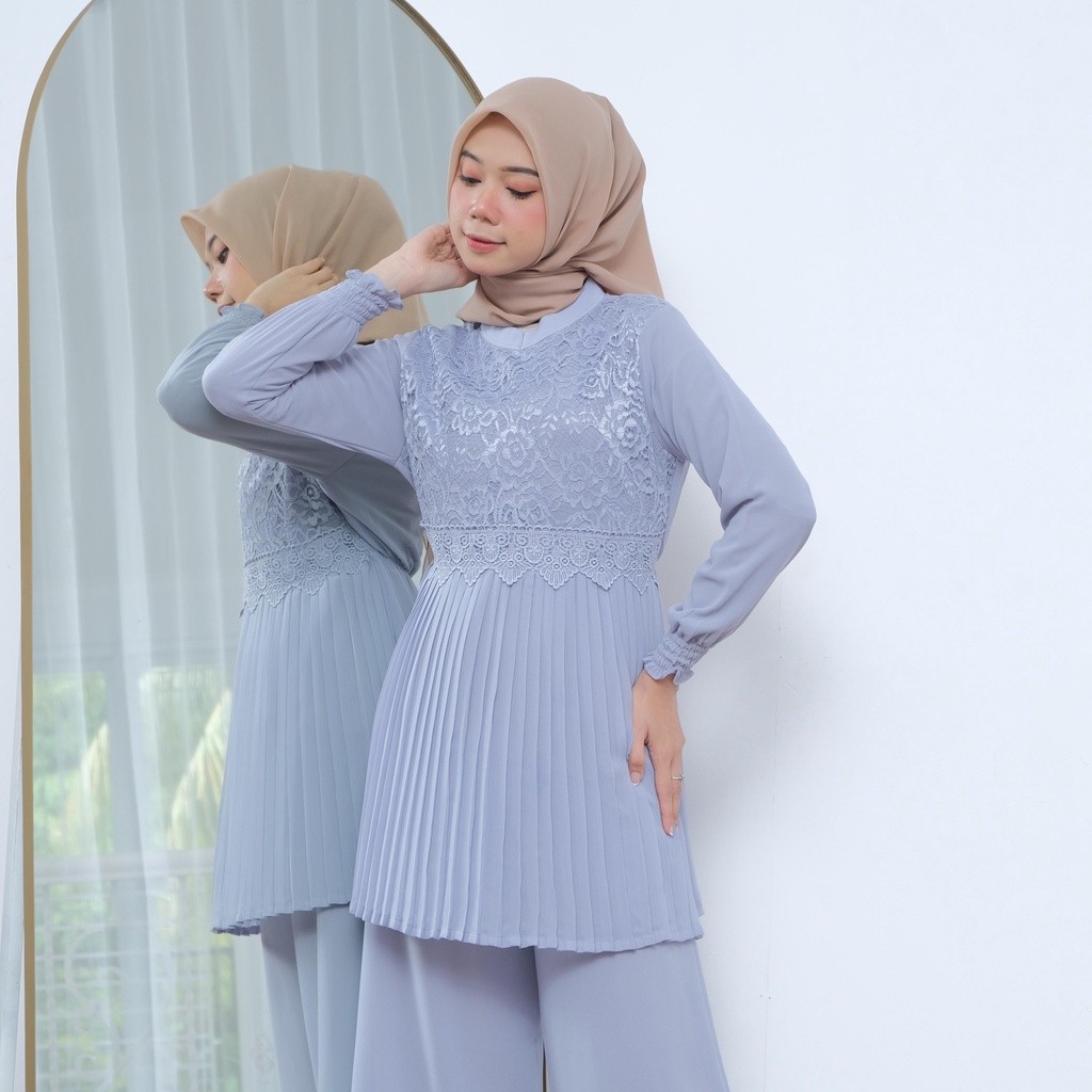 Blus KHANSA Plisket Brukat Lengan Panjang Warna Blus Chiffon Wanita Premium Blus Muslim Formal