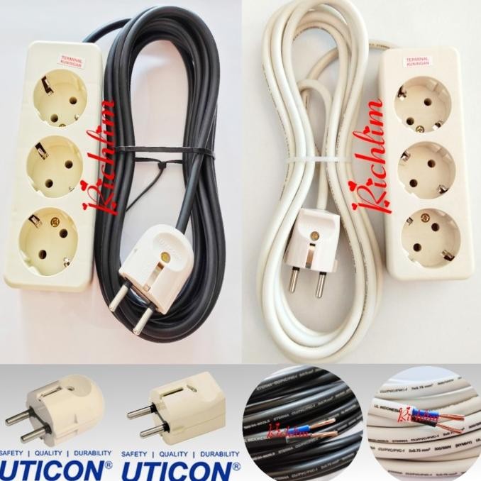 TERLARIS STOPKONTAK/STOP KONTAK KABEL UTICON 3 LUBANG+ KABEL ETERNA 3 METER