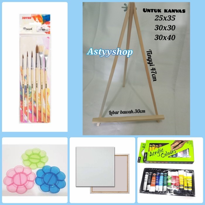 

TERBARU! Paket Lukis Lengkap (kanvas 30x40.kuas.palet.cat akrilik.easel