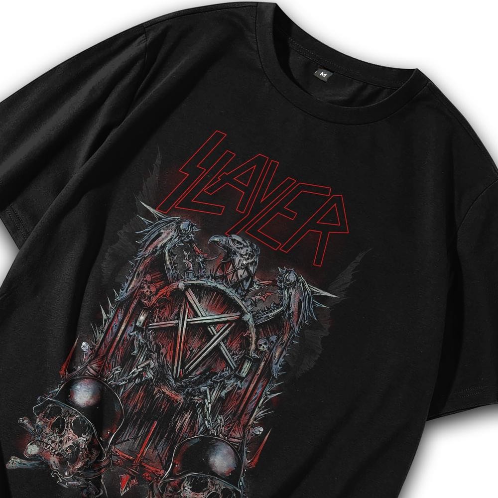 Promo Kaos Metal Slayer Baju Metal Kaos Band Slayer Skull T-Shirt Thrash Metal Kaos Band T-Shirt Ban