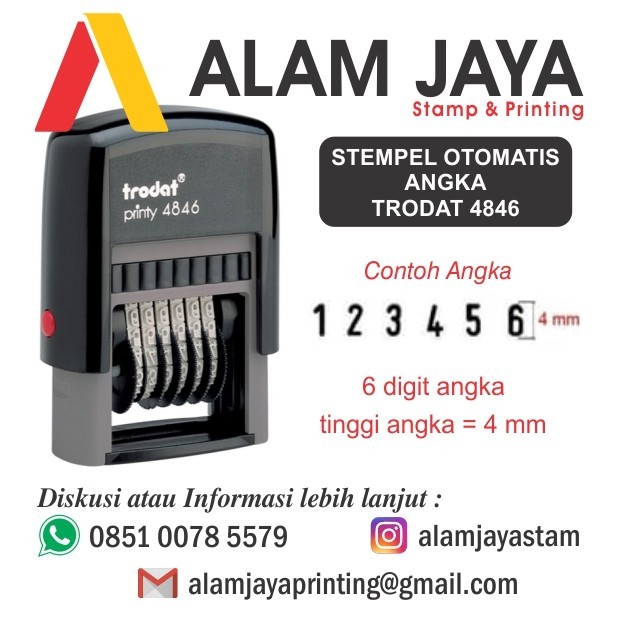 

Stempel Otomatis Angka Trodat 4846 (Stempel 6 digit tinggi angka 4 mm)