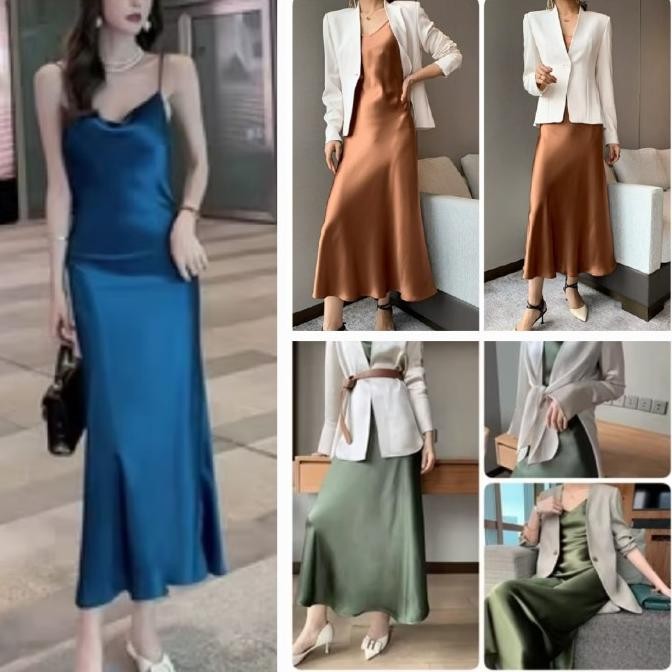 satin tanktop long dress maxi maxy baju polos wanita midi pesta TB