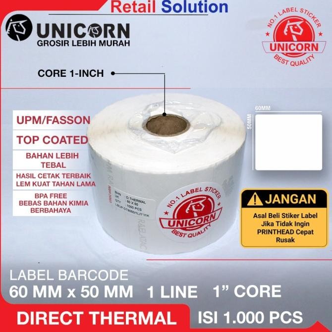 

Sale Unicorn Stiker Barcode Label Thermal 60X50 Mm / 6X5 Cm / 60 X 50 Mm