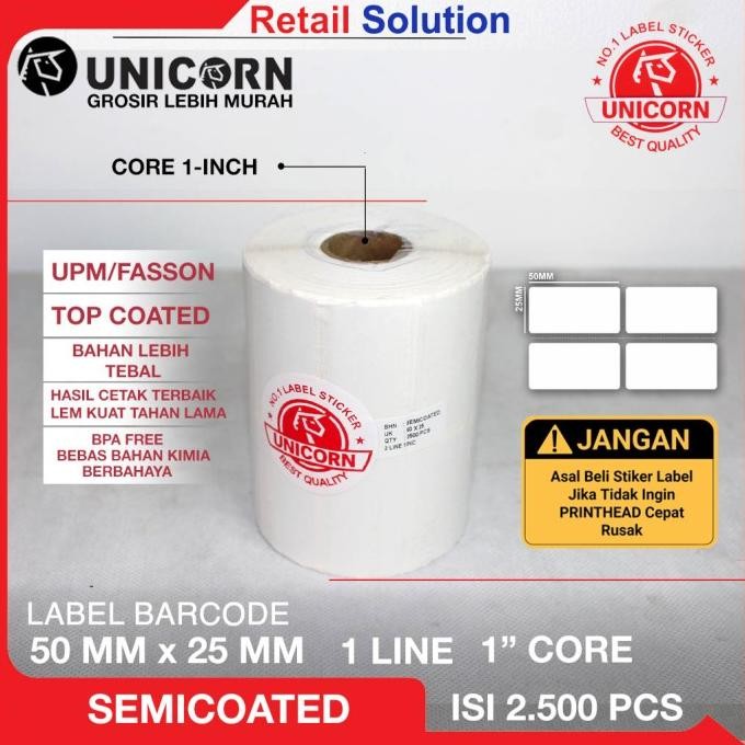 

Sale Stiker Label Barcode Semicoat 50X25 Mm / 50 X 25 Mm / 50X25Mm Isi 2500