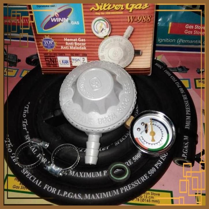 [GKP] REGULATOR BRIGHT GAS SILVER W988 METER + SELANG GAS TERBAIK