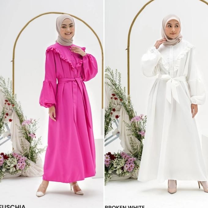 JH Dress Panjang Gamis Lebaran Kiyomi Wanita Busui Friendly Lengan Balon