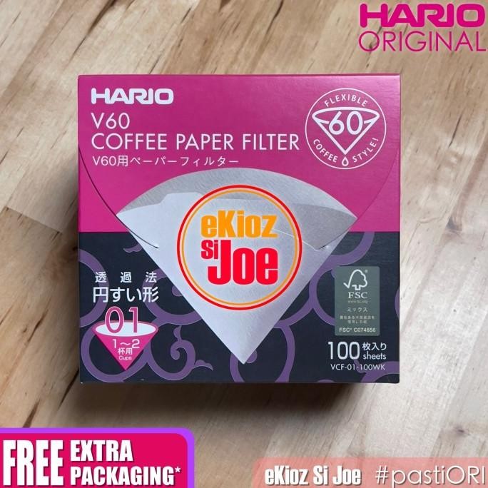 

sale! hario v60 coffee filter kertas saring 01 white vcf-01-100wk 100 lbr