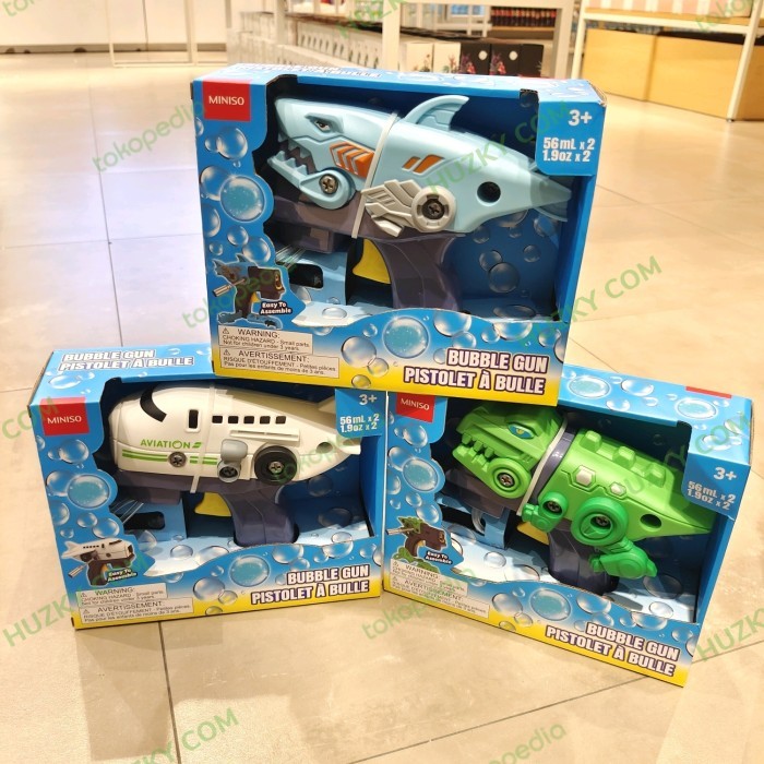TERBARU MINISO Bubble Gun Pistol Bubble 3D Figure Shark / Dino / Airplane