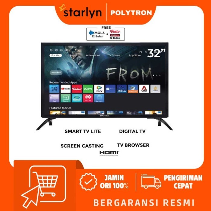 POLYTRON LED SMART TV 32 INCH PLD 32CV1869 YOUTUBE MOLA NETFLIX