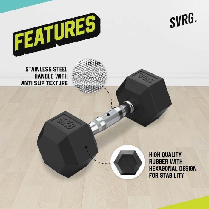 Murah Svarga Hexagonal Dumbbell - 3 KG - 30 KG - Rubber Dumbell Barbell Non COD