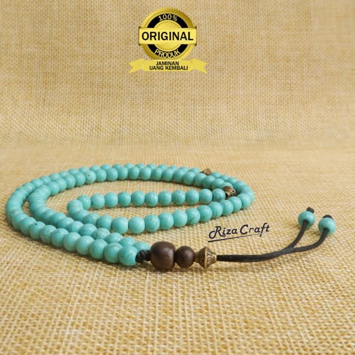 Kalung Tasbih Batu Pirus Persia Urat Emas Asli 99 Butir Natural 6 Mm Terlaris 100 % Original