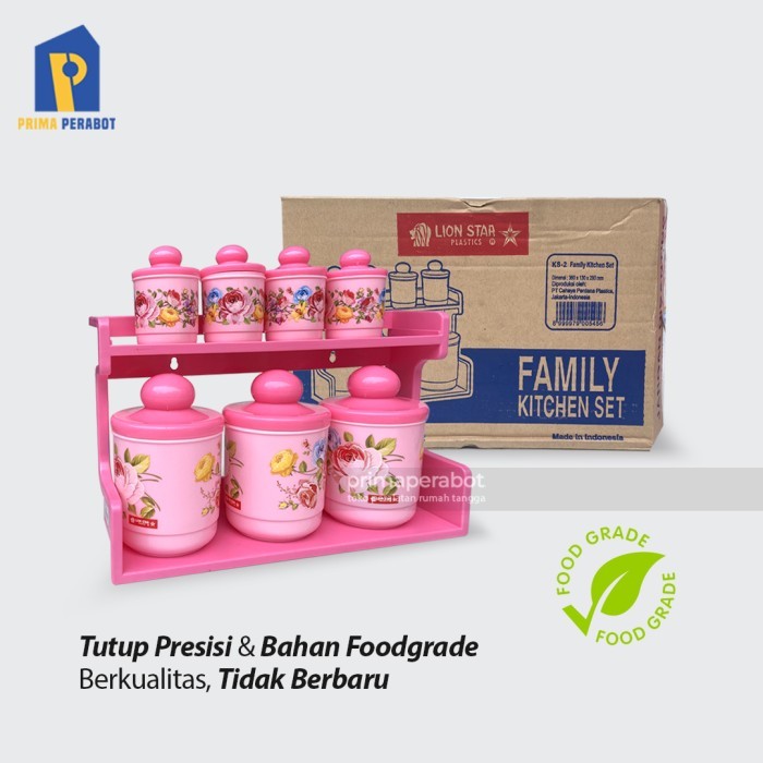 Wadah Bumbu Dapur Bonus Rak Set 7 Pcs Tempat Bumbu Serbaguna Kitchen Set Ks-2 Lion Star