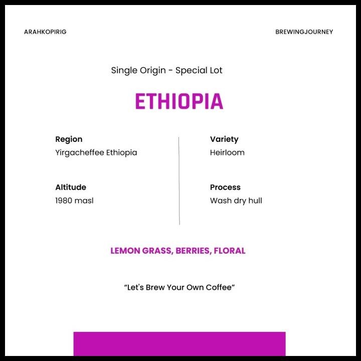 

Ethiopia Yirgacheffe Washed Arabica Single Origin Arahkopirig Roasted Beans - 200 Gram Original Best Quality