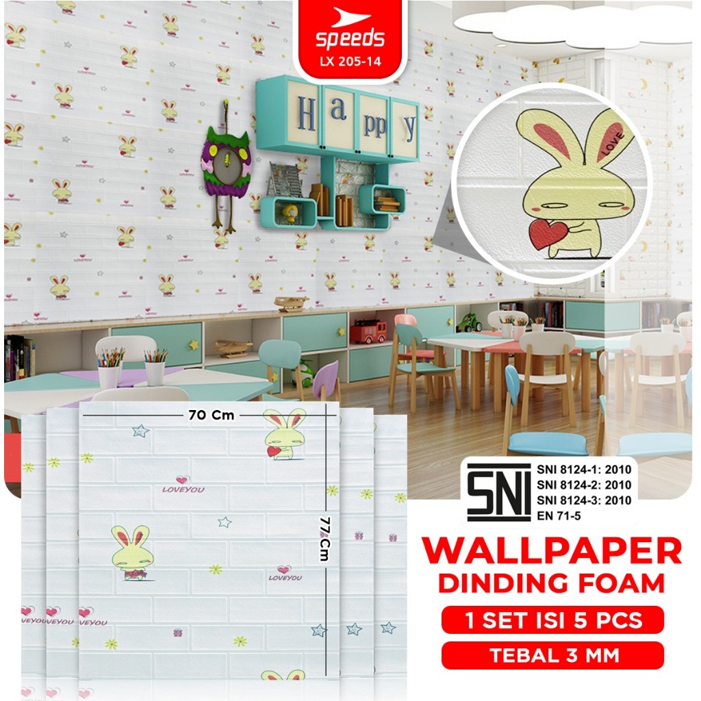SPEEDS SNI Wallpaper Dinding 3D Tebal 3mm stiker tahan air busa Wallpaper Dinding Kamar Tidur Bersta