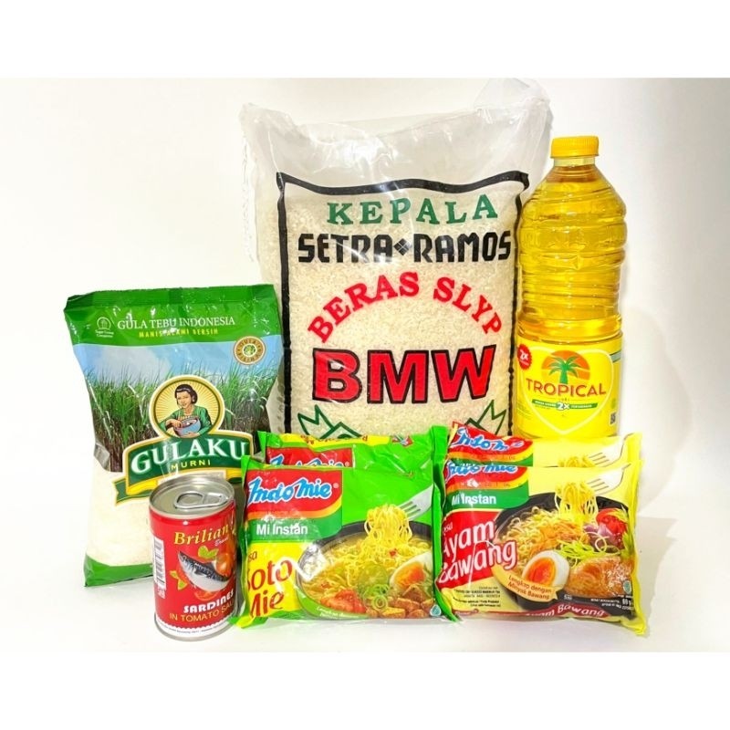 

Paket Sembako Murah ( Beras, Gula, Minyak 1L, Indomie, sarden)