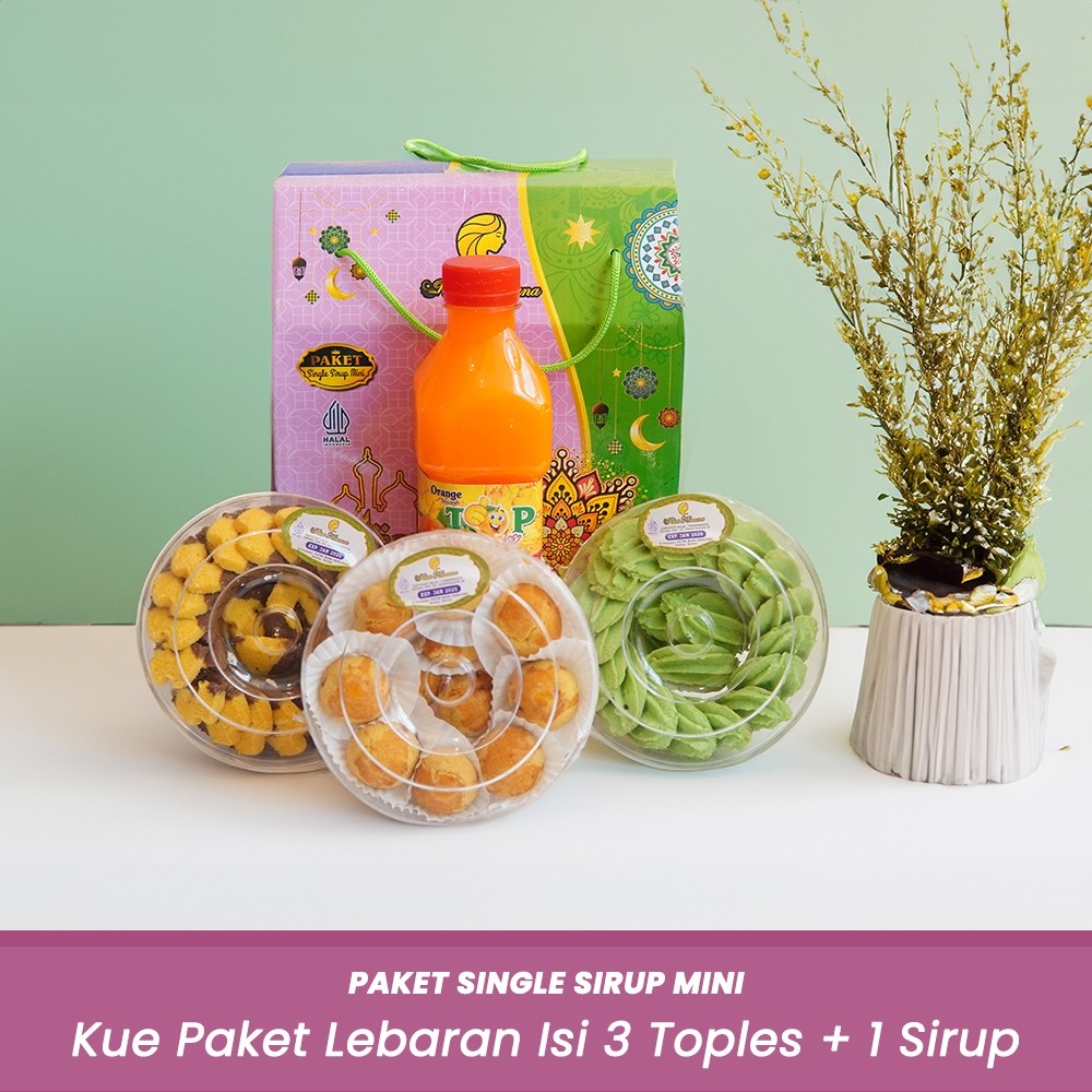 

Paket Kue Lebaran PutrI Kencana isi 3 Toples 1 Sirup Butter Cookies Kering Hampers Ramadhan Gift