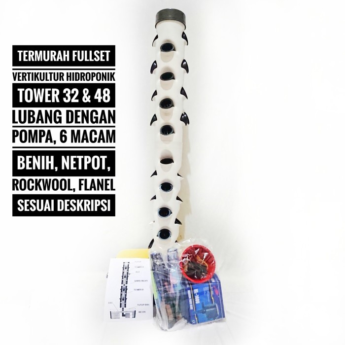 PROMO! TERMURAH FULL SET VERTIKULTUR HIDROPONIK TOWER 32 dan 48 Lubang