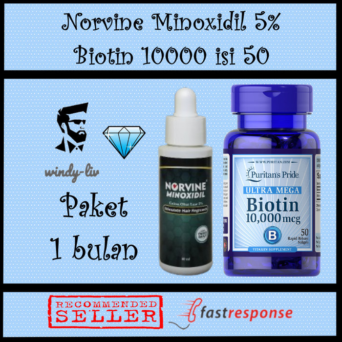 Paket Norvine Minoxidil 5% Original + Biotin 10000mcg isi 50