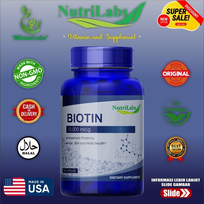 Biotin 10000 mcg isi 100 - Nutrilabs Made in USA