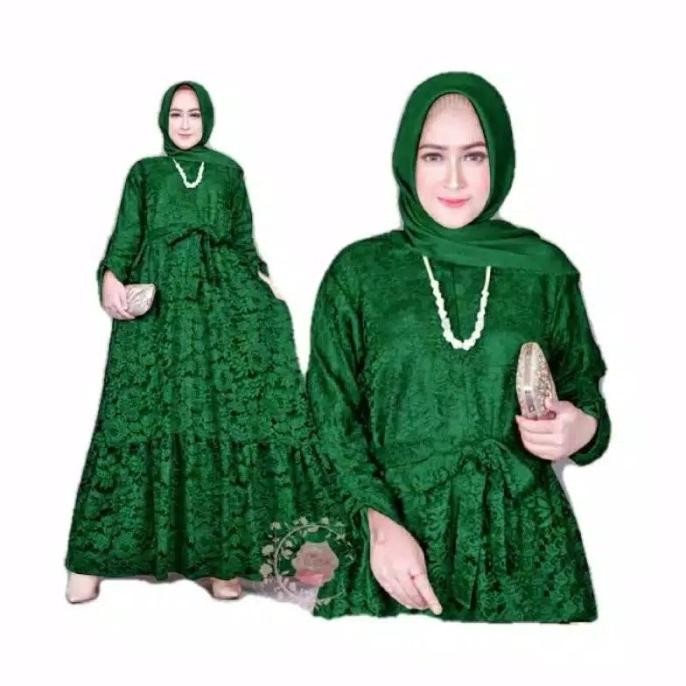 Gamis brukat XXXL marifa hijau botol baju brokat jumbo murah mar GB Terlaris