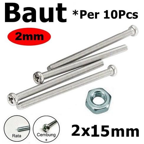 &<&<&<&] x10 Set Baut Mur M2 x 15 ( 2x15mm) Baut Tamiya Ukuran M2x15mm 2mm