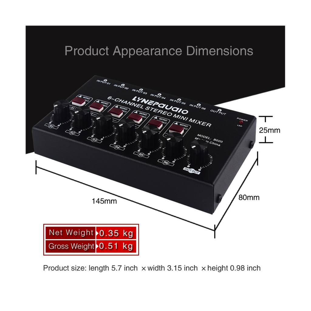 Mini 6-Channel Stereo Audio Mixer Musical Instrument Mixer