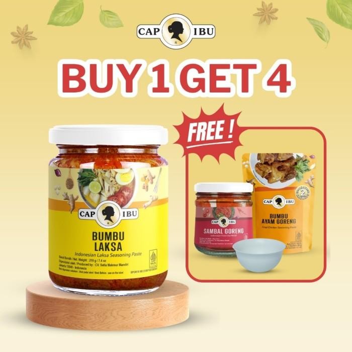 

[Buy 1 Get 4] Cap Ibu Bumbu Laksa Free Bumbu Ayam Goreng Sambal Goreng Dan Hadiah Terlaris 100 % Original