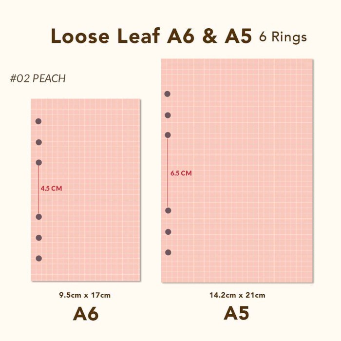 

Loose Leaf Color A5 and A6 Grid Soft Pastel - 6 Rings