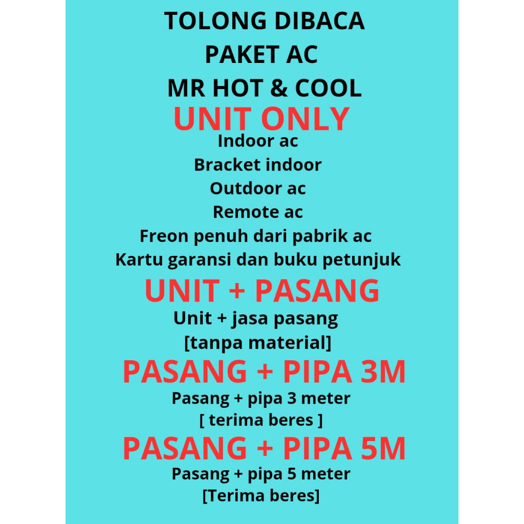 AC SHARP GARUDA SERIES 0.5 PK + PASANG 1/2 PK 05BEY