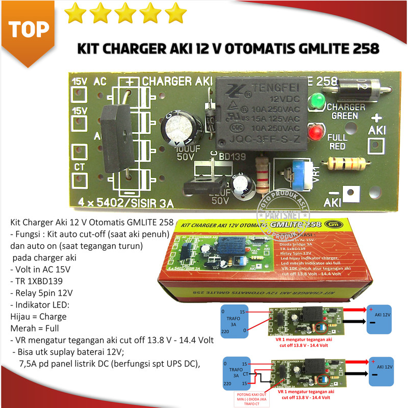Kit Charger Aki 12 V Otomatis GMLITE 258
