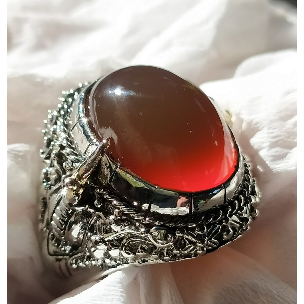 Natural Nucleus Chalcedony Reddish Clean Luster Size Kantoran Ring Ukir Cakra Bali