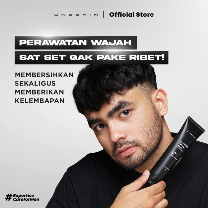 Oneskin Paket Active Skincare Pria Dengan Perlindungan Maksimal (Facial Wash, Serum, Moisturizer &