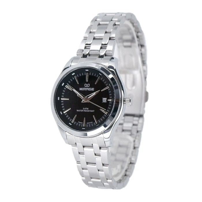 MIRAGE JAM TANGAN WANITA FORMAL ELEGANT SILVER TANGGAL AKTIF 8754L ORI