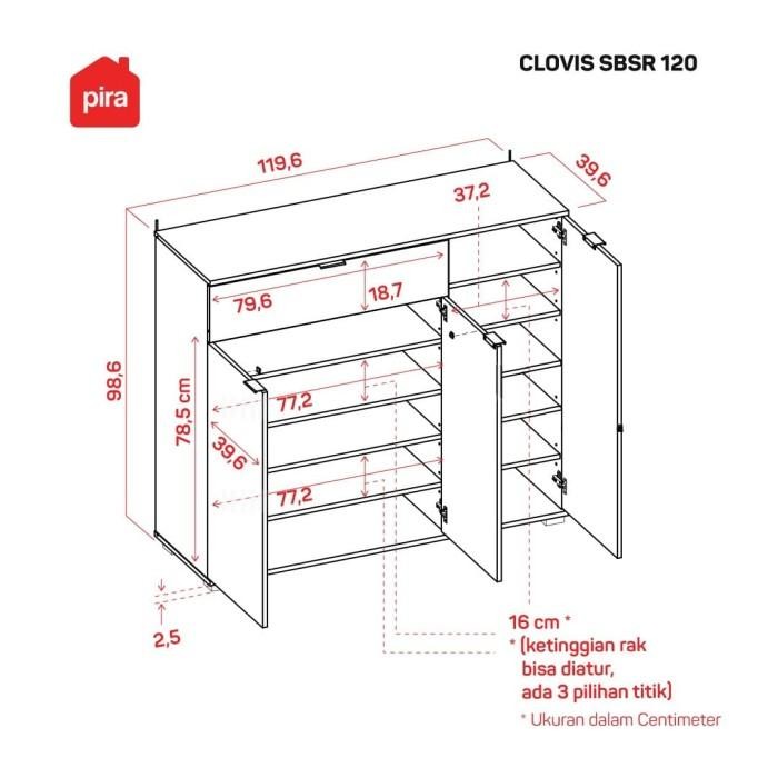 Bavarian Bufet / Rak Sepatu 3 Pintu Brown Walnut (Clovis Sbsr 120) Terlaris 100 % Original