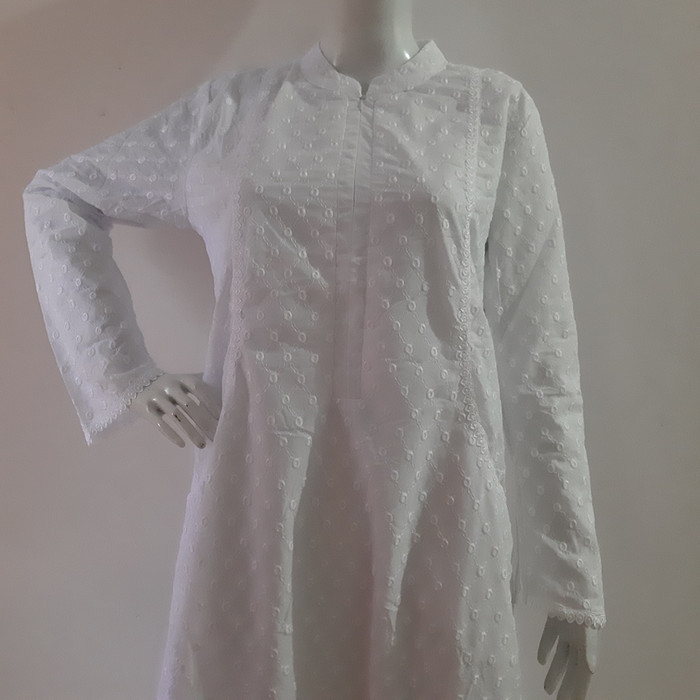 Gamis Putih Katun Jepang Motif Kotak / Baju Gamis Putih / Gamis Putih