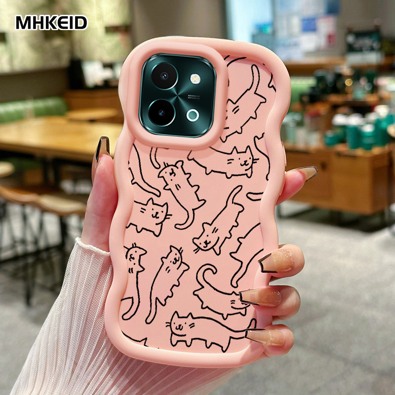 MHKEID Casing Hp Untuk VIVO Y28 2024 Case Casing HP pola kucing ponsel Softcase Silikon Kesing Macar