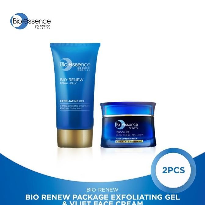 DISKON HEBAT BIO ESSENCE - BIO RENEW PACKAGE EXFOLIATING GEL & VLIFT FACE CREAM TERMURAH