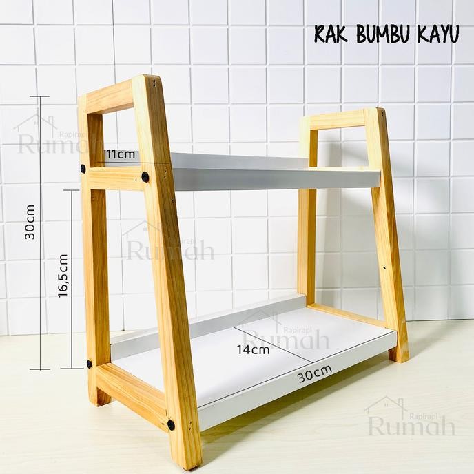 RAK BUMBU DAPUR 2 tingkat Estetik Kayu Putih WS88