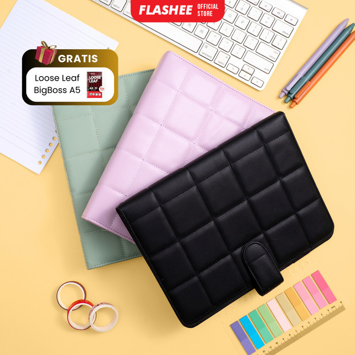 

Flashee Binder Polos Eksklusif A5 Puffy 20 Ring Buku Agenda Kulit Sintetis Pu Leather Binder Polos