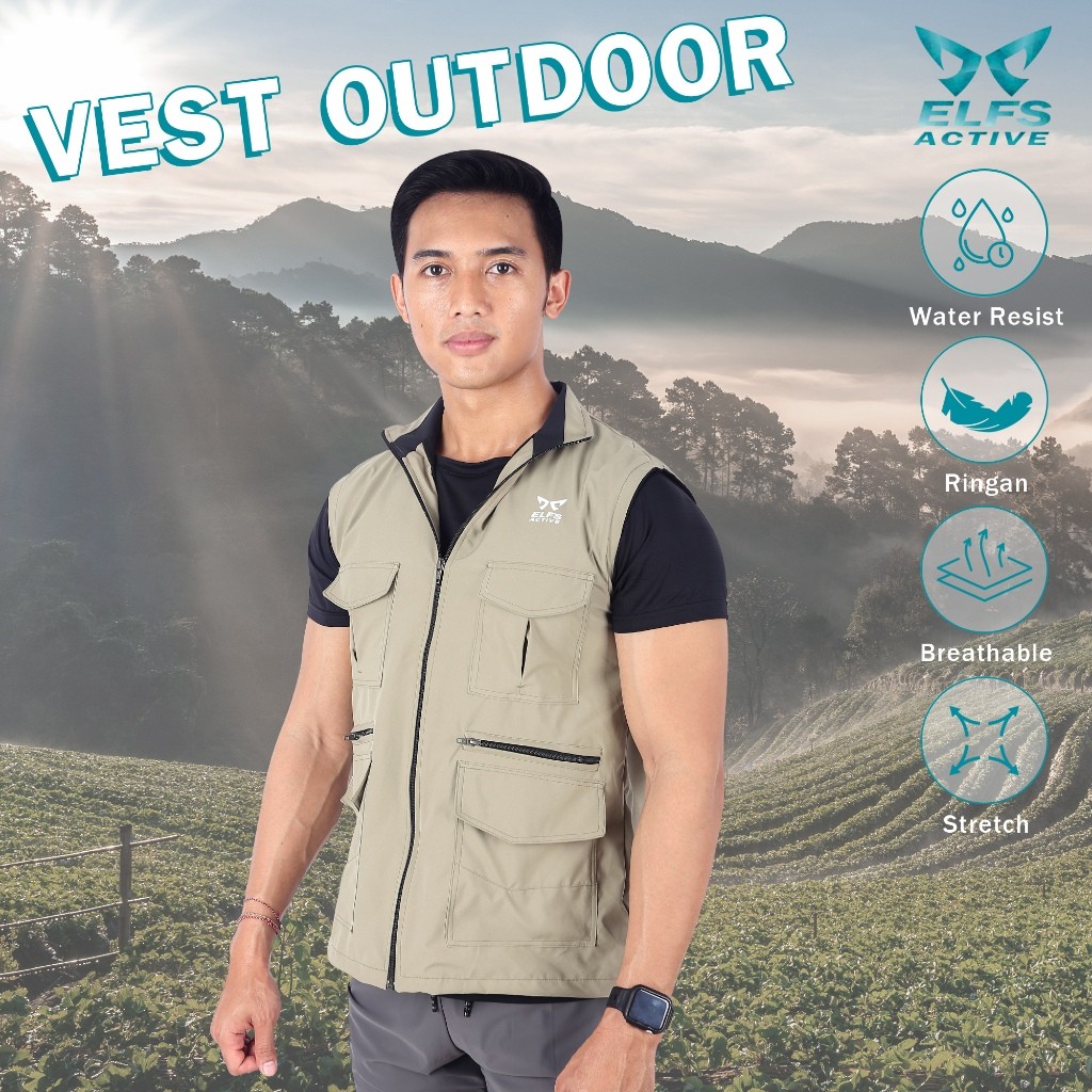 Elfs Active Utility Vest Pria Outdoor Tactical Rompi Lapangan Multifungsi