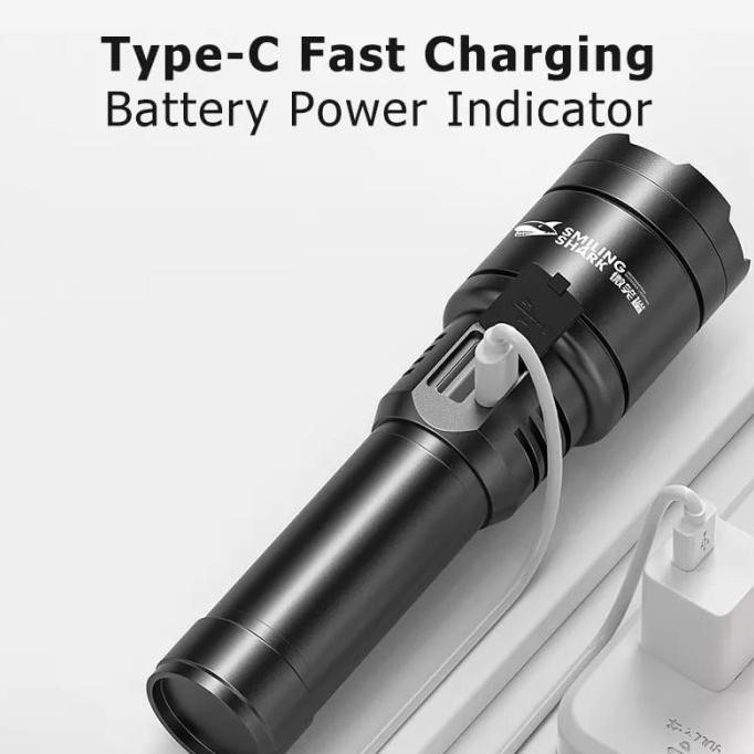 SENTER LED SMILING SHARK SD-5220 M80 - ZOOM DAN POWERBANK - TYPE C Terlaris