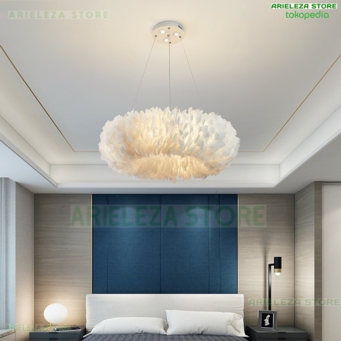 A.S Chandelier LED Modern Lampu Gantung Desain Bulu Lampu Ruang Tamu